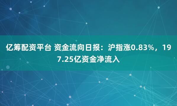 亿筹配资平台 资金流向日报:沪指涨0.83%,197.25亿资金净流入