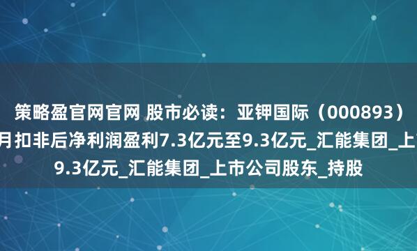 策略盈官网官网 股市必读：亚钾国际（000893）预计2025年1-6月扣非后净利润盈利7.3亿元至9.3亿元_汇能集团_上市公司股东_持股
