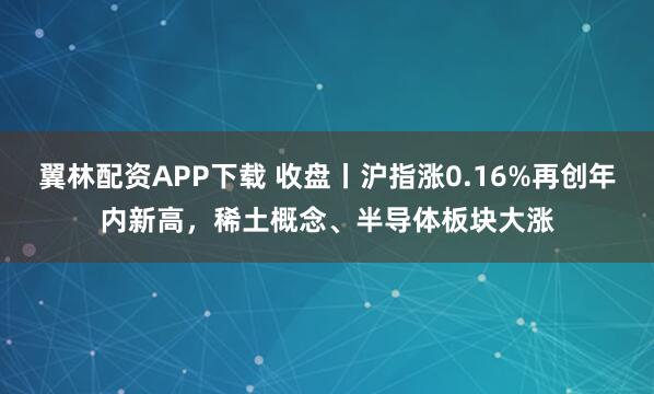翼林配资APP下载 收盘丨沪指涨0.16%再创年内新高，稀土概念、半导体板块大涨